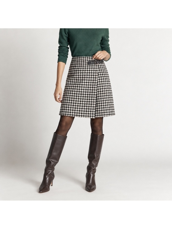 Boden Dresses & Skirts - Boden British Tweed by Moon Houndstooth Wool Faux Wrap Skirt US 14L Buckle